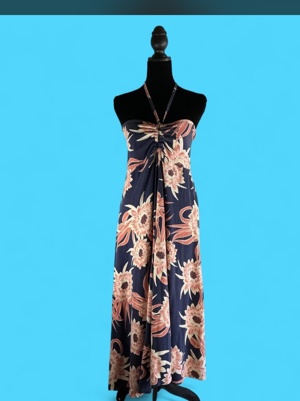 Patagonia Navy Maxi Dress with Pink Floral Print